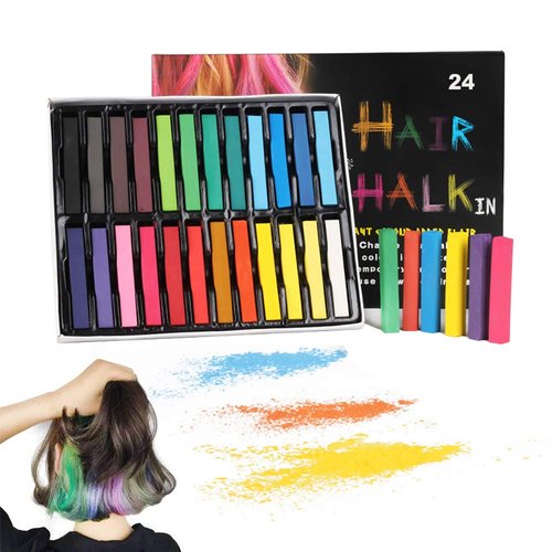KINGZHUO 24 Pc Different Color Washable Temporary Hair Chalk Pens Vibrant Multicolored Hair Dye Pens for Crazy Hair Day Halloween Party Christmas