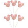24 PCS Mouse Inspired Cupcake Toppers with Pink Bow Rose Gold Glitter Mini Cupcake Picks Decorations for Baby Shower Wedding Kids Birthday Party Supplies