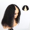 Domiso New Super V Part Human Hair Wig 200% Density Kinky Curly V Part Wig Pre-Minimum Leave Out Glueless Wigs Beginner Friendly with Anti Slip Elastic Band and Removable Clips Curly Wig 16 Inch