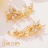 Yean Gold Dragonfly Wedding Hair Clip Flower Hair Barrettes Pins Bridal Hair Accessories for Women and Girls （Pack of 2）