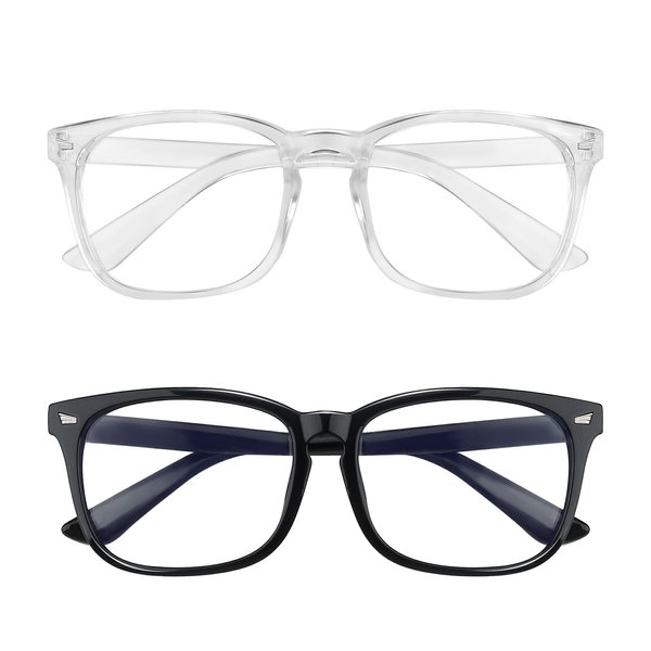 Blue Light Blocking Glasses, 2 Pack Blue Light Glasses Men, Blue Light Glasses For Women Computer Reading Gaming TV Phones Eyeglasses Clear Lens Bluelight Glasses Anti Eyestrain UV Glare Black+Clear