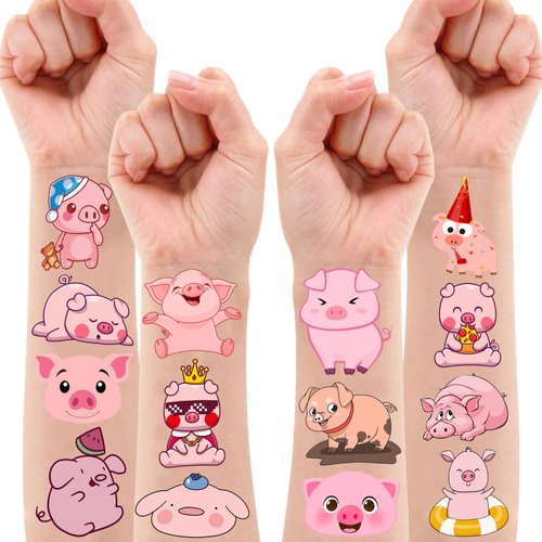 Cute Pig Temporary Tattoos Stickers Themed Barnyard Birthday Party Decorations Supplies Favors Decor 85 PCS Funny Pink Little Piggy Farm Animals Tattoo Gifts For Kids Boys Girls School Prizes Carnival