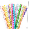 JANYUN 30 Pieces Reusable Plastic Straws BPA-Free 9" Colorful Printing Hard Platic Stripe Drinking Straw for Mason Jar Tumbler Family or Party Use Cleaning Brush Included(Random Pattern) (Straight)