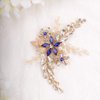Aimimier Bridal Sapphire Crystal Hair Comb Pearl Blue Crystal Leaf Marquise Hair Piece Prom Party Festival Wedding Hair Accessories for Women and Girls (Gold)