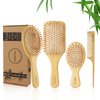 DEBETOOL Bamboo Hair Brush and Comb Set for Women Men and Kids,Natural Bamboo wood Wide-tooth brush and tail comb - Paddle Detangling Brush for Wet Dry Curly Hair