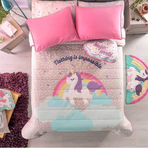 JORGE’S HOME FASHION New Pretty Collection Unicorn Kids Girls Reversible Comforter Set 3 PCS Twin Size