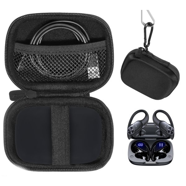 CaseSack Case for PocBuds Headphones 80hrs Playtime Charging Case Digital Display Sports Ear Buds (Black)
