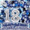 Navy Blue 18th Birthday Party Decorations Silver Happy 18th Birthday Yard Banner with 61pcs Latex Balloons Foil Number 18 Balloons Backdrop for Boy Girl Birthday Anniversary Party Decor Supplies