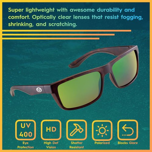 Flying Fisherman Streamer Polarized Sunglasses with AcuTint UV Blocker for Fishing and Outdoor Sports, Matte Tortoise Frames/Amber-Green Mirror Medium