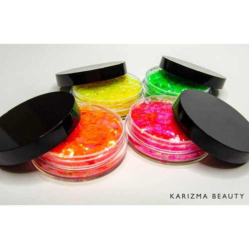 KARIZMA Neon Nights! 4X 10g Chunky Face Glitter, Hair Glitter, Eye Glitter and Body Glitter for Women and Men. Rave Glitter, Festival Accessories and Cosmetic Glitter Makeup. Loose Glitter Pots
