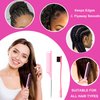 Hair Styling Comb Set 6 PCS, Teasing Hair Brush, Rat Tail Comb Edge Brush, Hair Tail Tools for Women Girls Kids Braiding Backcombing Styling (Pink)