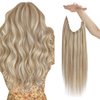 Sunny Wire Hair Extensions Blonde Highlights Wire Human Hair Extensions Pastel Pink Blonde Highlight Bleach Blonde Invisible Fish Line Hair Extensions Blonde for Women Hair Extension 80G 12Inch