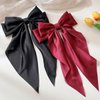 Telont 2PCS Silky Satin Hair Bows for Women Long Tail Ribbon Hair Accessories Bounce Metal Hair Clips Barrette Big Hair Bow for Girls Teens Toddlers(Wine red+Black)