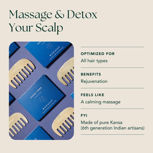 RANAVAT Kansa Hair Comb - Hair Scalp Massager Works to Balance & Detoxify Scalp with Daily Hair and Scalp Massages - For Stress & Restorative Sleep Support - Made of Pure Kansa for All Hair Types