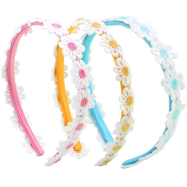 CIVFCRT 3Pcs Daisy Headbands for Women Flower Headband Embroidery Daisy Hair Bands Boho Cute Hair Accessories Blue Yellow Pink Headbands for Spring/Summer Beach Party Supplies by The Sea