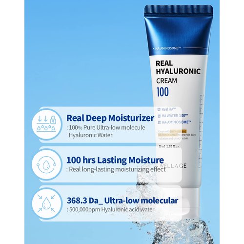 wellage Real Hyaluronic Cream 100-100% Pure Hyaluronic Acid Face Moisturizer - Powerful Moisturizing & Firming for Dry Skin - Lightweight Gel Cream, 2.7oz.