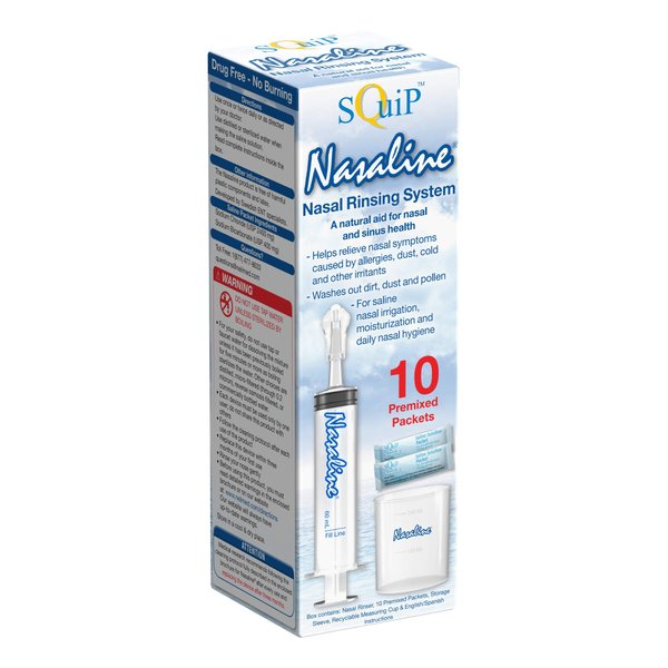 Squip Nasaline Nasal Rinsing System with 10 Premixed Saline Packets