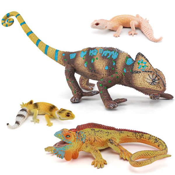 Atralo Service Reptile Animal Model Playsets 4 PCS Lizards Figure Party Favors Toys Cake Toppers Christmas Birthday Gift for Boys Girls Kids Toddlers