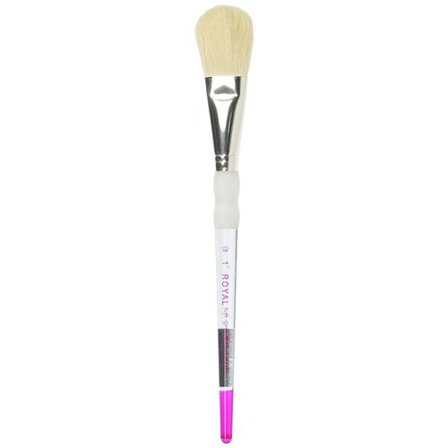 Royal Brush White 1'' Soft-Grip Blending Mop Brush, Acrylic, Oil, Watercolor, Aluminum Ferrules