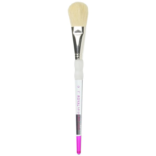 Royal Brush White 1'' Soft-Grip Blending Mop Brush, Acrylic, Oil, Watercolor, Aluminum Ferrules