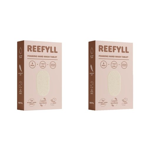Reefyll Foaming Hand Soap 3 Refill Tablets, Dissolvable Plastic Free Hand Wash Pods, Just Add Water to Transform to Velvety Foam, Tropical Coconut Scent Duo Pack