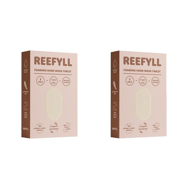 Reefyll Foaming Hand Soap 3 Refill Tablets, Dissolvable Plastic Free Hand Wash Pods, Just Add Water to Transform to Velvety Foam, Tropical Coconut Scent Duo Pack
