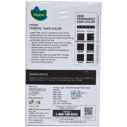 Vegetal Safe Color, Hair Color for Unisex, 100g - Soft Black (Pack of 2)