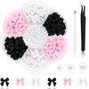 NACHLYNN 630 Pcs Bow Nail Charms White Pink Black Bowknot 3D Cute Nail Charms Flat Back Pearl White Flatback Pearl Beads for Nail DIY Art Crafts Resin Rhinestones Jewelry Decoration Accessories
