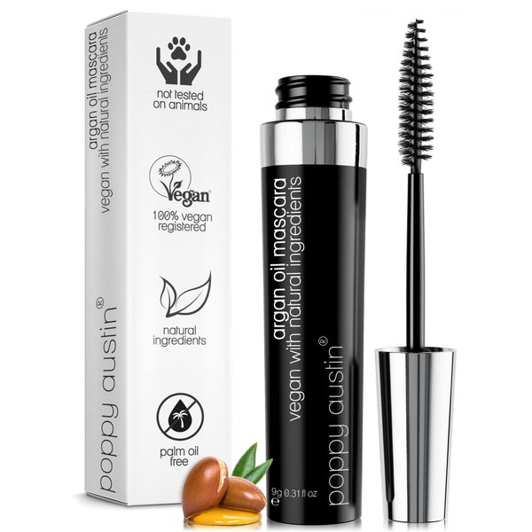 Poppy Austin Mascara - Organic Mascara, Natural Mascara, Vegan Mascara, Paraben-Free, Cruelty-Free Mascara - Hypoallergenic Mascara Lengthening & Volumizing with Argan Oil - 0.31 Fl Oz (Black)