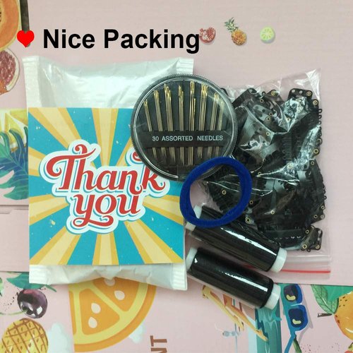 50Pcs Wig Clips 32mm Snap Clips For Hair Extensions I Shape Hair Clips Tools 6 Teeth Black Color Hair Extension Clips 30 Assorted Sewing Needles and 2 Rolls Thread (Black)