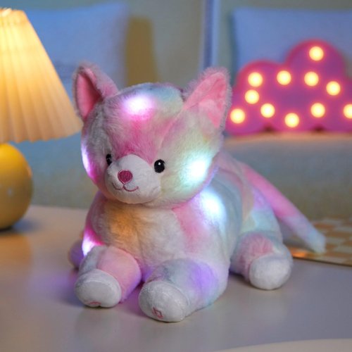 Glow Guards 13'' Musical Light up Rainbow Cat Stuffed Animal,Rainbow Kitty Soft Stuffed Animal,Singing Glowing Cat Plush Toy Bed Night Light Birthday Gift for Toddler Kids