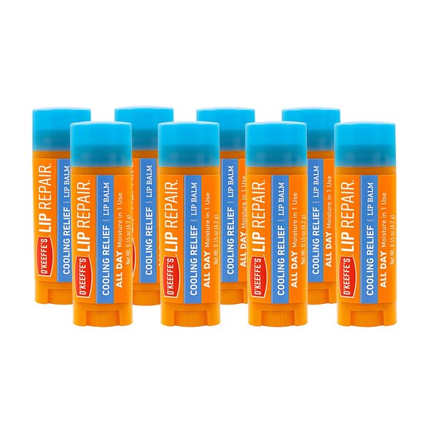 O'Keeffe's Cooling Relief Lip Repair Lip Balm for Dry, Cracked Lips, Stick, (Pack of 8)
