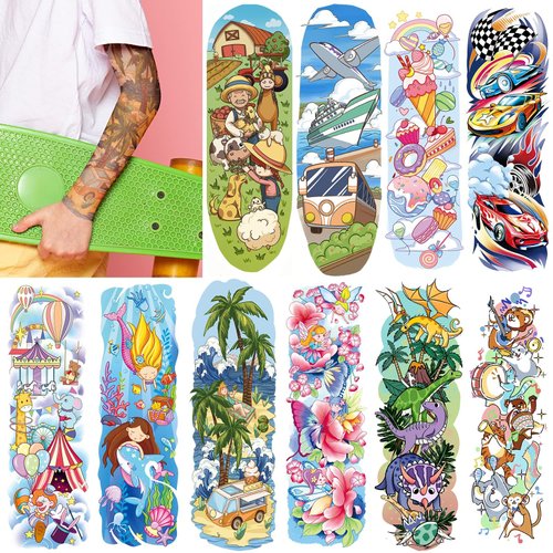 EMOME Full Half Tattoo Sleeves for Kids,66 Sheets Kids Tattoos Temporary for Girls Boys,Space Donut Mermaid Themed Fake Tattoos Stickers for Kids Party Favors Supplies