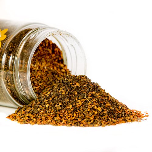 Sheffa Zaatar SALT Free Spice Blend Aromatic Hyssop Seasoning (3.5oz Glass Jar) Traditional Middle Eastern Zesty Zatar Mix of Thyme, Sumac and Sesame Seeds (z, zahtar, za’atar, zataar) Gluten Free
