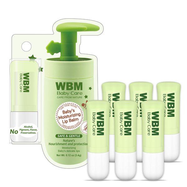 WBM Care Kids Organic Lip Balm, enriched with 100% natural ingredients, provides a hydrating and soothing effect | Pack of 6, each 0.12 oz for soft lips