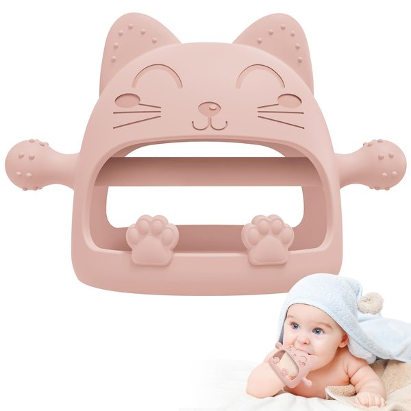 Baby Teether Toys,Silicone Teething Toys for Babies 0-6 Months,Never Drop Baby Chew Toys for Teething Relief, Teething Pacifiers,Baby Toys 0-6 Months,Ideal Gifts for Baby Shower（Cartoon Cat）