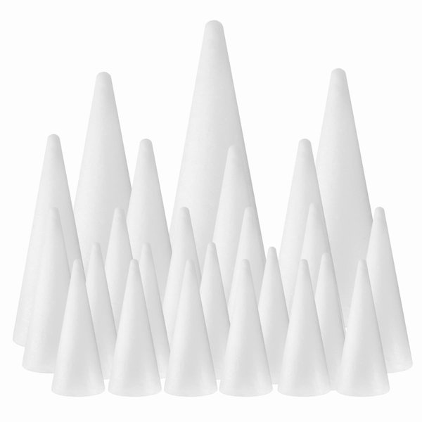 24-Pack Craft Foam Cones, Foam Tree Cones, Assorted Sizes White Polystyrene Cones Shaped Foam (4.6.8.10.12in), for Arts and Crafts, Christmas Tree, School, Wedding, Birthday, DIY Home Craft Project