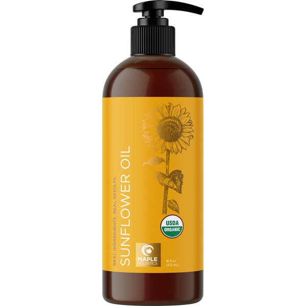 Organic Sunflower Oil for Skin Hair & Nails - 100% Pure Sunflower Seed Oil for Organic Skin Care & Natural Beauty DIYs - USDA Organic Certified Dermatologist Tested Non-GMO & Hexane Free (16 Fl Oz)