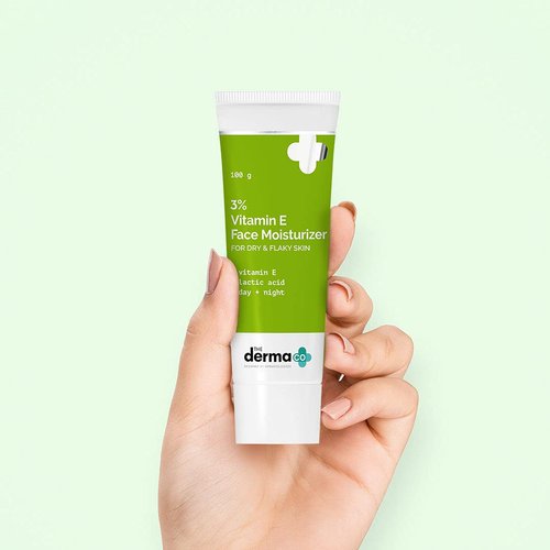 The Derma Co 3% Vitamin E Face Moisturizer for Dry & Flaky Skin | Deeply Hydrates & Nourishes Damaged Skin | Makes Skin Soft & Supple | Non-Greasy & Lightweight | 3.53 Oz/100g