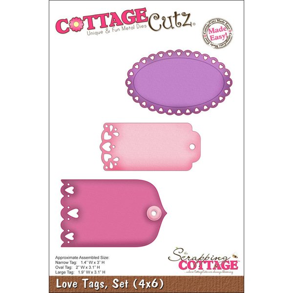 CottageCutz Die Cuts with Foam, 4 by 6-Inch, 3 Love Tags Made Easy