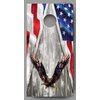 Lets Print Big Bald Eagle American Flag Wings on Wood Grain Cornhole Decal Wraps