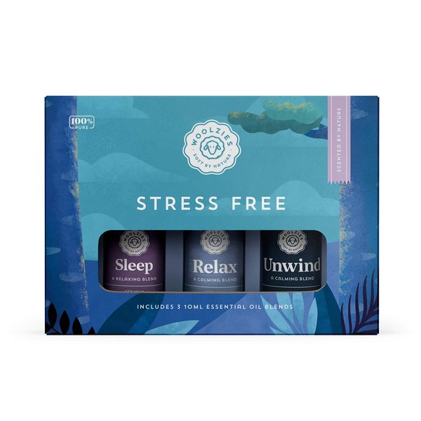 Woolzies Stress-Free Essential Oil Blend - Therapeutic Grade Aromatherapy - Incl. Sleep, Relax, Unwind Blends - Promotes Grounding, Relaxing, Tranquility