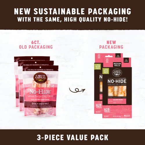 Earth Animal No-Hide Rolls Salmon Recipe Medium Natural Rawhide Alternative Dog Chews | 6.3 oz