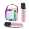 Mini Karaoke Machine for Kids, Christmas Mini Kraoke Machin Portable Bluetooth Speaker with 2 Microphone, Mini Kraoke Machine for Girls Birthday 4, 5, 6, 7, 8, 9, 10+ Year Old （Pink）