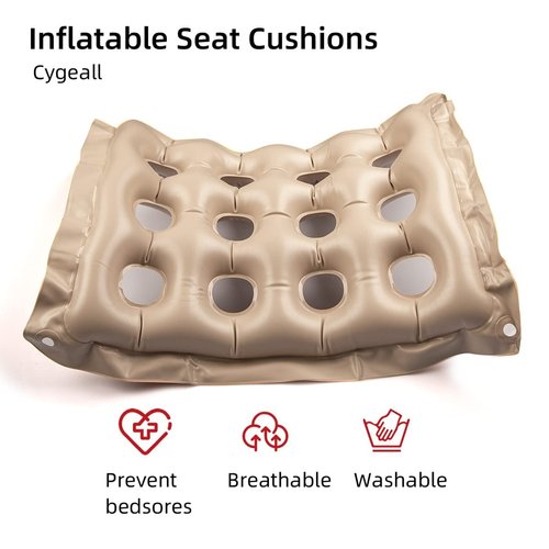 Inflatable Seat Cushions for Pressure Relief, Wheelchair Air Cushion for Bed Sore, Comfortable Waffle Pads，Cream 17x17inch