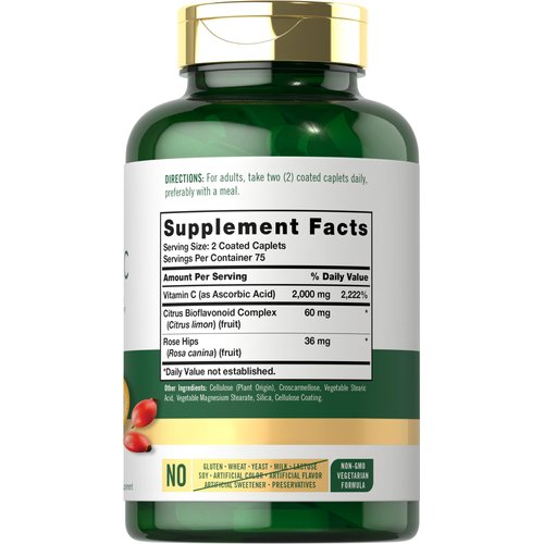 Carlyle Vitamin C 2000mg | with Rose HIPS | 150 Caplets | Vegetarian, Non-GMO, Gluten Free Supplement