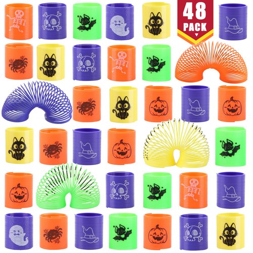 LOKIPA 48PCS Halloween Coil Springs for Kids, Mini Slinky Party Favors Halloween Spring Toys Halloween Treat Bags Gifts for Kids