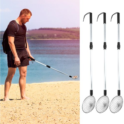 YEXEXINM 3 Pack Sand Sifter Tools - Beach Scoop for Beachcombing Shell & Rock，Shark Tooth Sifter Collect Seashell Hunting Rocks Sifting, 32.6” Long Adjustable Telescoping Shovel with 4.1” Sieve Basket
