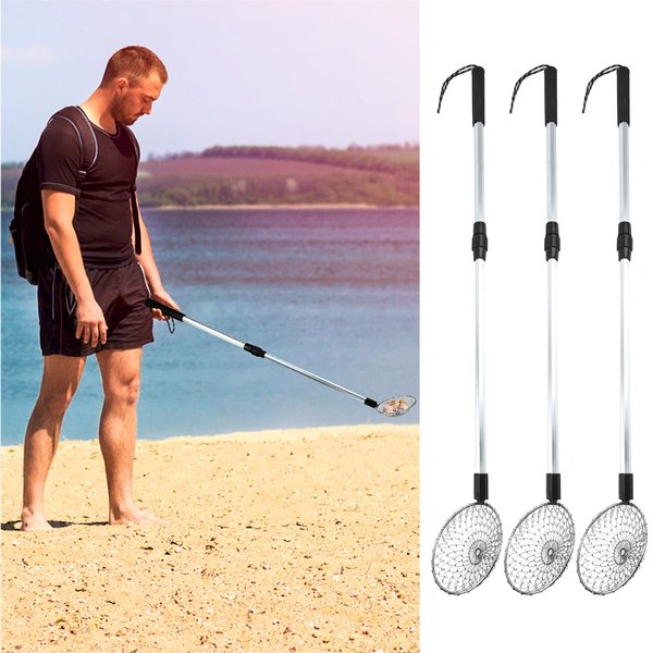 YEXEXINM 3 Pack Sand Sifter Tools - Beach Scoop for Beachcombing Shell & Rock，Shark Tooth Sifter Collect Seashell Hunting Rocks Sifting, 32.6” Long Adjustable Telescoping Shovel with 4.1” Sieve Basket