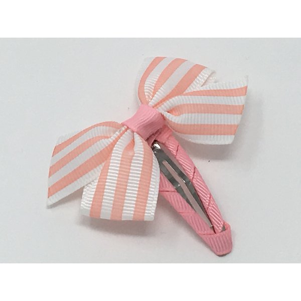 Snap Clip, Hair Bow, Light Pink and White Hair Bow, Striped Hair Bow